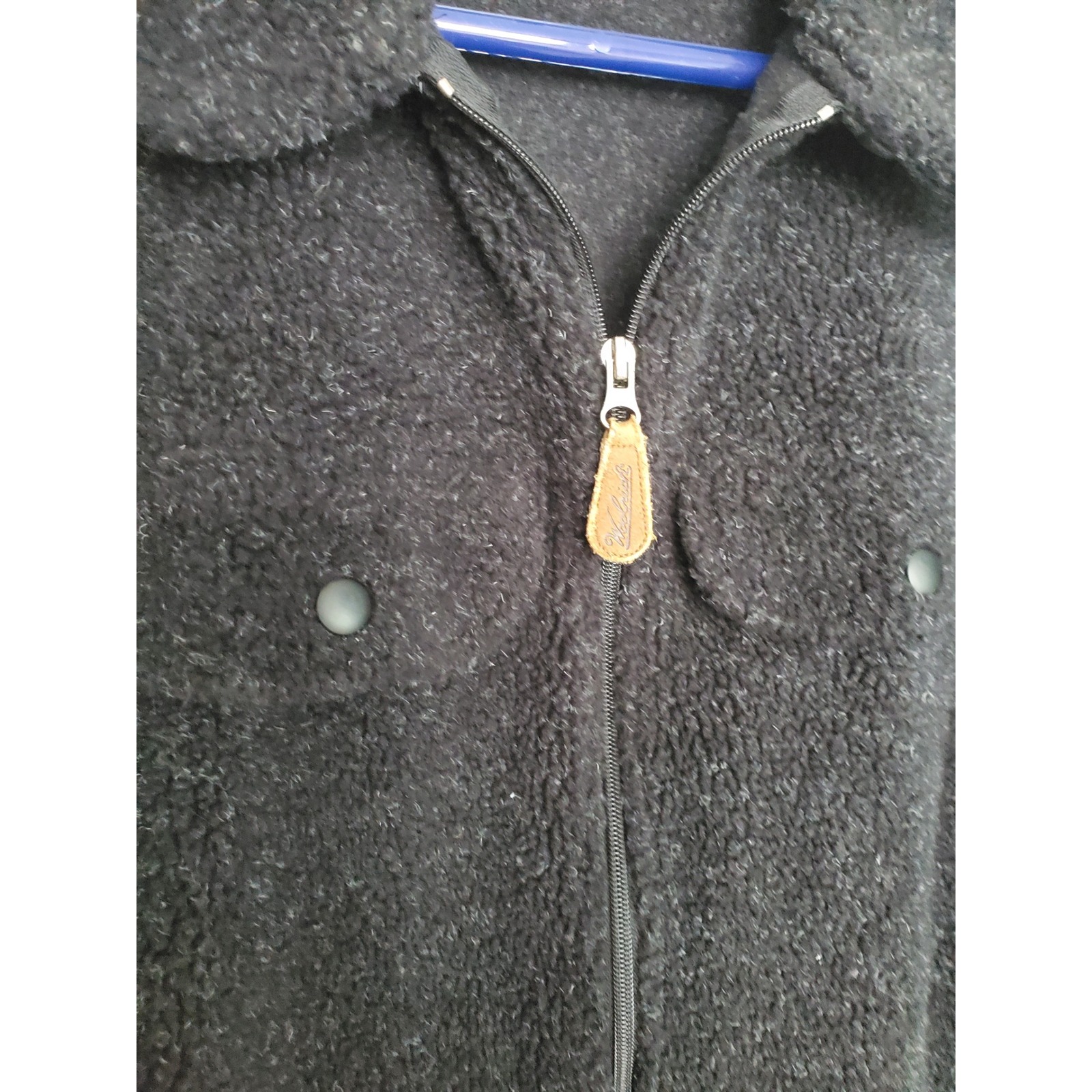Woolrich Fleece Jacket Black Full Zip Sherpa Pile Made In Usa Vintage M Cozy